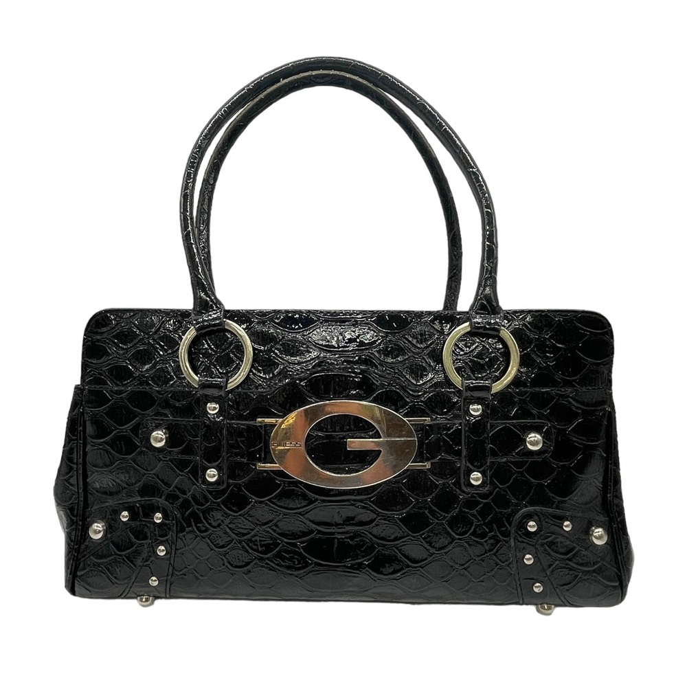 Vintage Guess Y2K Black Patent Faux Crocodile Shoulder Bag Purse